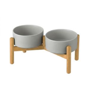 犬ご飯ボウル ペット用 木製陶器 犬ご飯台・犬フードボウル 犬水飲み皿 ご飯皿 中型犬食器 フードボウル 犬えさ台 洗い機対応/電子レンジ対応 850ml グレー