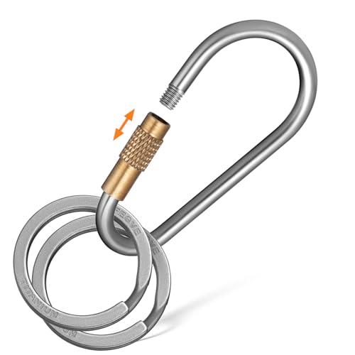 TIMULTI チタン キーホルダー ナス型 キーリング 小型 カラビナ リング ネジ式 ロック機能...