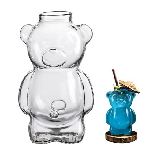 PIDUDU 鶏の尾のグラス、熊の形のガラス瓶、透明な熊の形のビールのワインのカクテルの飲み物のガラ...