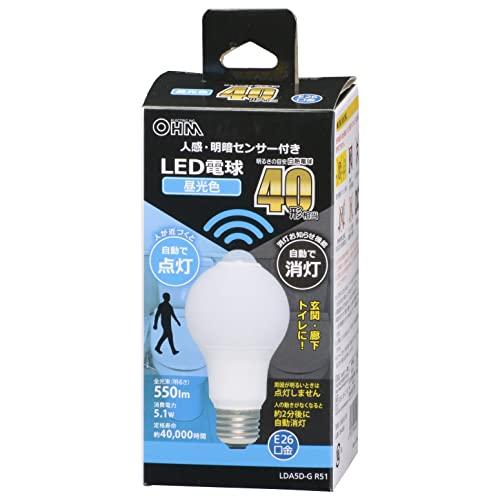 オーム(OHM) 電機 LED電球 E26 40形相当 人感明暗センサー付 昼光色 人感センサー 4...