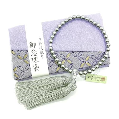 数珠 女性用 グレー 貝パール 数珠袋付き 念珠 珠数 じゅず 葬式 葬儀 墓参り 法事 全ての宗派...