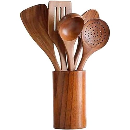 キッチンツール5点セット 天然アカシア木製 塊木から掘り出した接着剤なし しゃもじ フライ返し ター...
