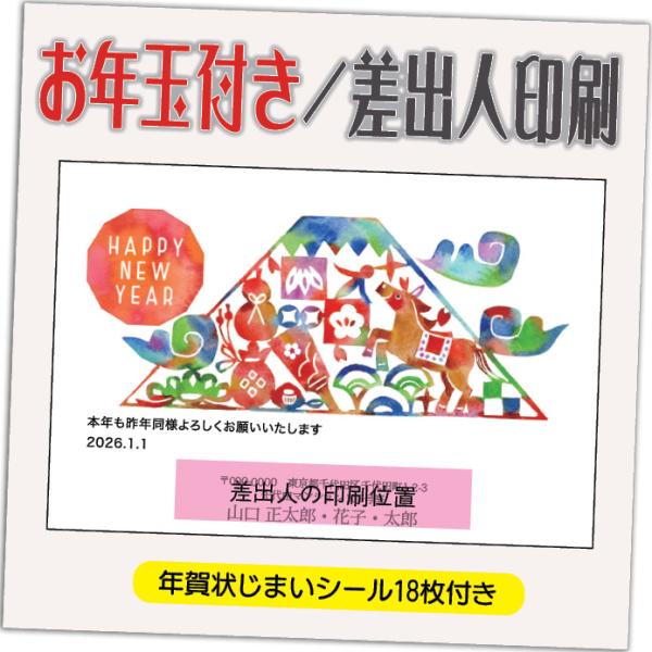 年賀状 年賀はがき 12枚 お年玉付き 年賀状じまいシール付  2026年 差出人印刷込み（デザイン...