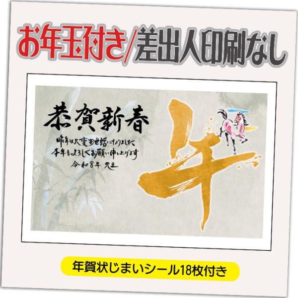 年賀状 年賀はがき 12枚 お年玉付き 年賀状じまいシール付  2026年 差出人なし（デザイン：H...