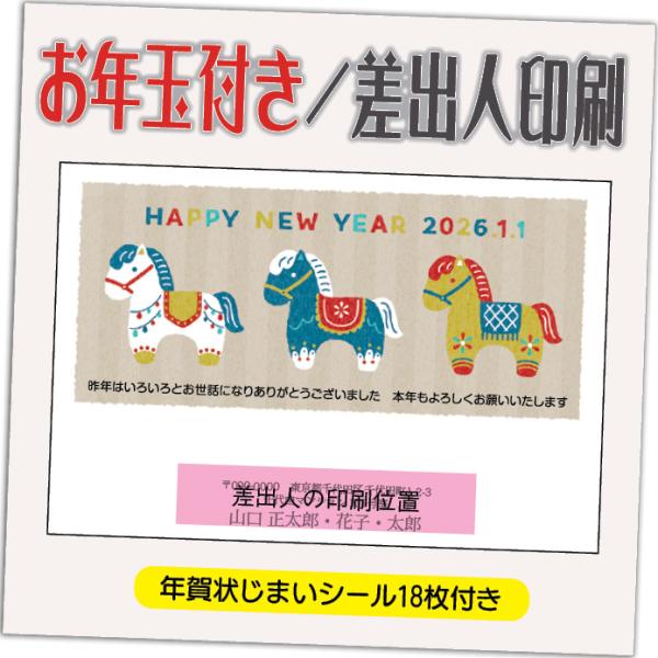 年賀状 年賀はがき 32枚 お年玉付き 年賀状じまいシール付  2026年 差出人印刷込み（デザイン...