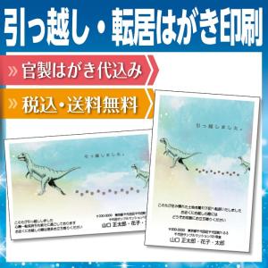 転居はがき 引っ越しはがき はがき代込 住所印刷あり 20枚 恐竜の時代から人類の時代へ イラスト 送料無料｜kamittell