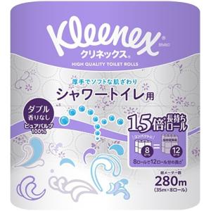 日本製紙クレシア　クリネックス　シャワートイレ用　トイレットペーパー　8ロール　ダブル　×8パック　...