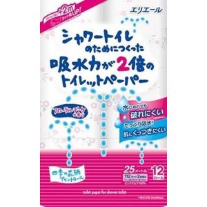 大王製紙 エリエール シャワートイレのためにつくった吸水力2倍のトイレットペーパー フラワープリント 12ロール ダブル 6パック入り