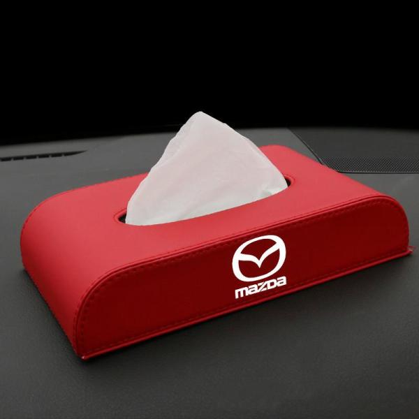 マツダ Mazda エンブレム自動車用ティッシュボックスケース 赤 高級レザー製ティッシュBOX