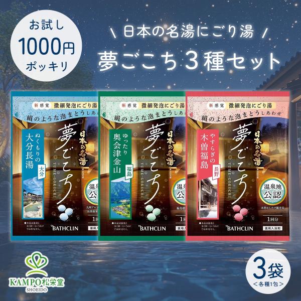 日本の名湯 夢ごこち 3種セット 各1包 1000円 ポッキリ 送料無料 入浴剤 温泉 にごり湯 炭...