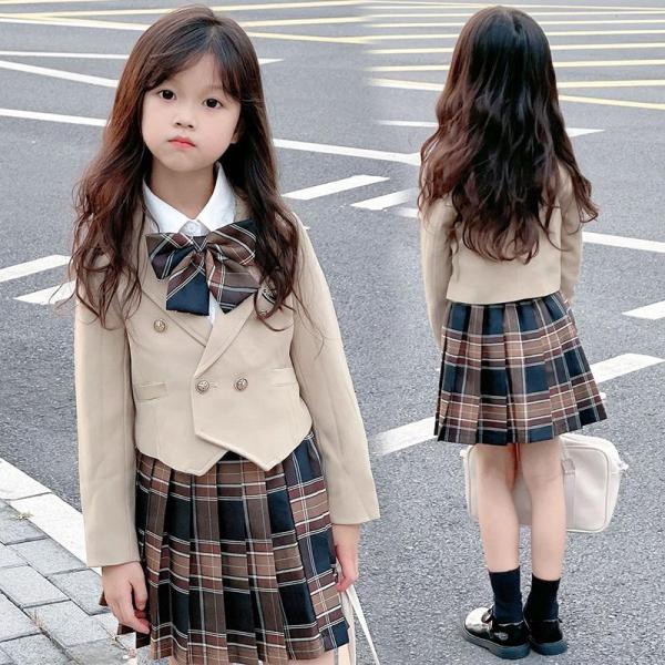 女の子 入学式 卒業式 スーツ リ お嬢様 セレモニースーツ 発表会 入学式 入園式 カーキ チェッ...