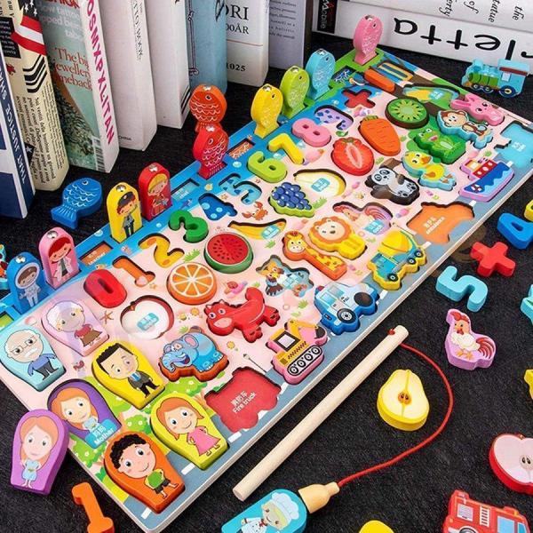 【大特価】モンテッソーリ おもちゃ 木製パズル教具 積み木 知育玩具 数字 型はめ お魚釣りゲーム ...