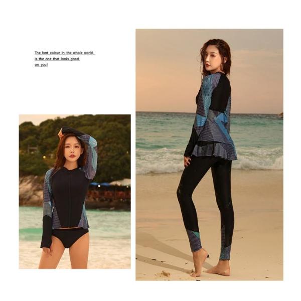 【特価】フィットネス水着レディースセパレートママ水着体型カバー水着ラッシュガード長袖レギンス5点上下...