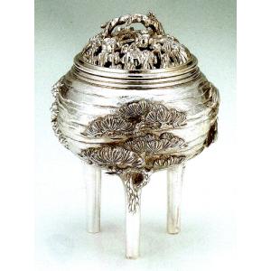 香炉 松竹梅 合金製(銀メッキ)桐箱入 高さ16...の商品画像