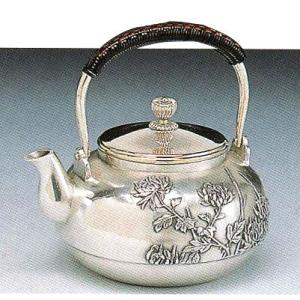 茶道具 銀瓶 銀びん 銀ビン 湯沸かし 湯沸し 石目 900ml 茶道 : 茶道具