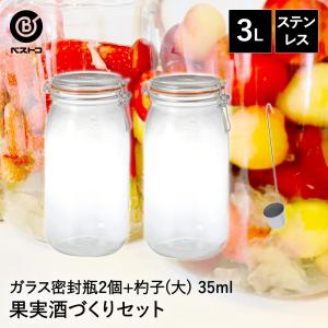 果実酒作りセット 密封瓶 3L 2個 & カンロ杓子 1個 | ふた付 ガラス瓶