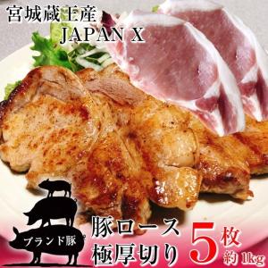 豚ロース とんかつ ステーキ 極厚切り 5枚 約1kg 豚肉 ポーク 国産 蔵王牧場 JAPAN X｜kanaemina-gourmet