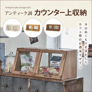 スパイスラック 2段 カウンター上収納 木製 両面 ガラス 扉付き 蓋付き