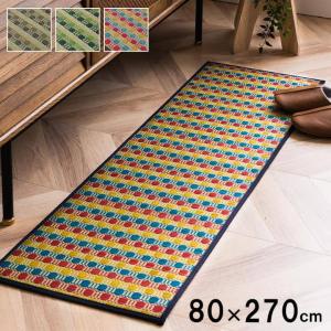 キッチンマット ラグマット Fドロップ 80x270cm い草 夏 オールシーズン 国産 日本製 ドット柄 抗菌防臭 調湿 消臭 空気清浄 汚れにくい 滑りにくい