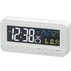 置き時計 電波時計 デジタル 見やすい ホワイト 温度計 湿度計 カレンダー｜kanaemina-kagu