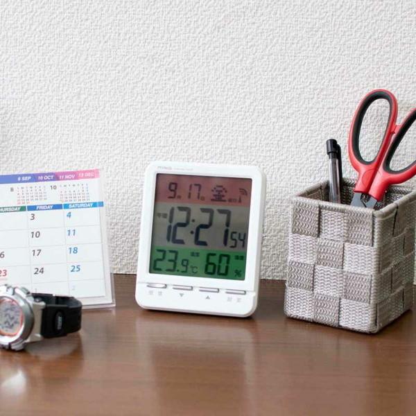 目覚まし時計 デジタル置き時計 卓上用 温度計 湿度計 カレンダー表示付き 小型 コンパクト