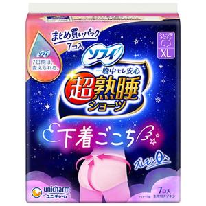 ナプキン 生理用品 ソフィ 超熟睡ショーツ ショーツ型ナプキン 特に多い夜用 XLサイズ 7個入｜kanaemina