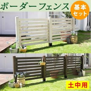 ガーデンフェンス ウッドフェンス 木製 ボーダーフェンス 土中用 基本セット