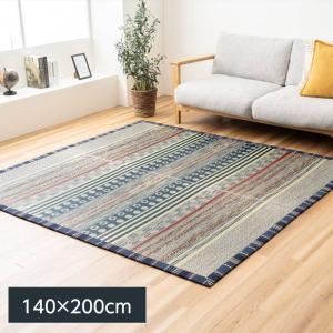 い草ラグ カーペット 敷物 F月ごよみ 140×200cm 幾何 ボーダー柄 滑り止め付き 熊本県産い草使用 日本製
