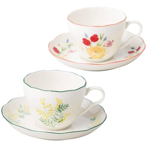 ペアティーカップ 山加商店 日比谷花壇 ペアカップ＆ソーサーセット(ミモザ・チューリップ)