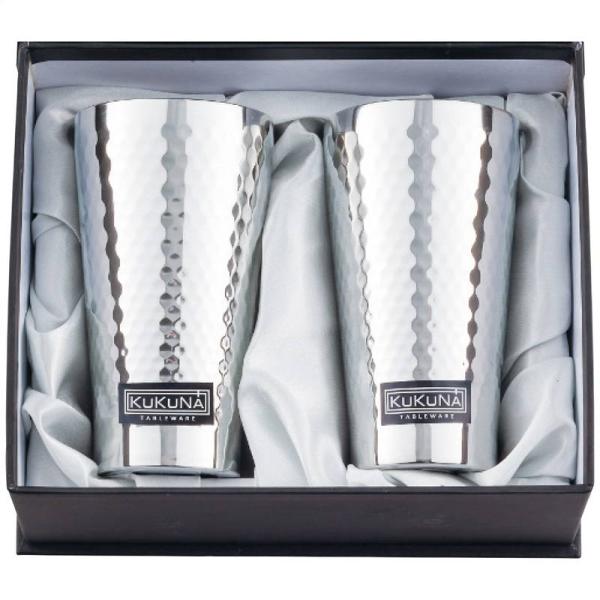 ククナ ステンレスタンブラー350ml2客セット(ミラー、槌目仕上げ)