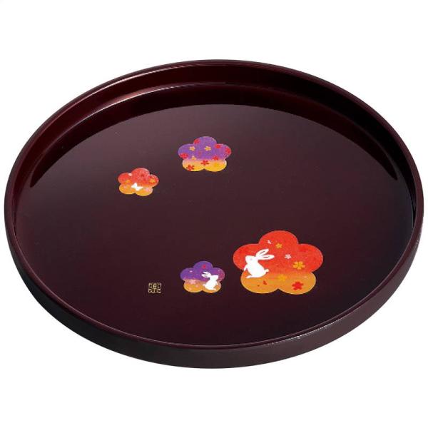 紀州塗 宴うさぎ 溜塗丸盆(八寸)