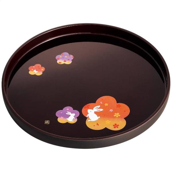 紀州塗 宴うさぎ 溜塗丸盆(尺丸)