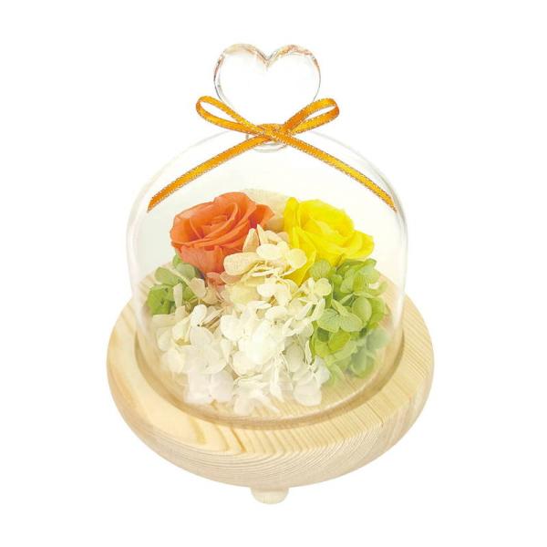 母の日 ギフト 花 ハートガラスドーム オレンジ