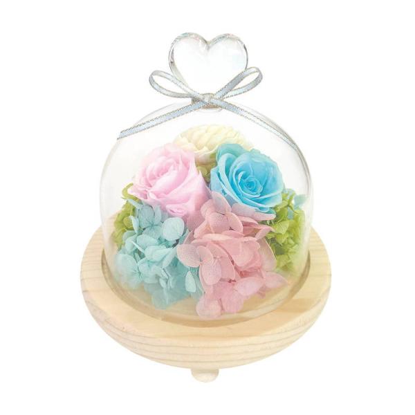 母の日 ギフト 花 ハートガラスドーム ブルーピンク