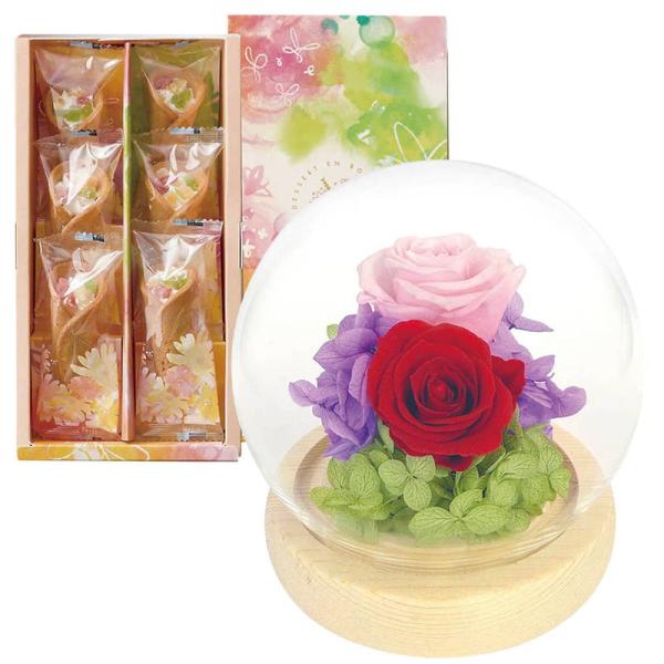母の日 ギフト スイーツ スフィアドームアレンジ 希(のぞみ)ピンク＆花束のデザート6個入ギフトセッ...
