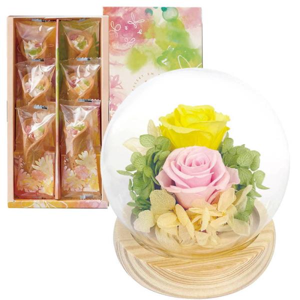 母の日 ギフト スイーツ スフィアドームアレンジ 希(のぞみ)イエロー＆花束のデザート6個入ギフトセ...