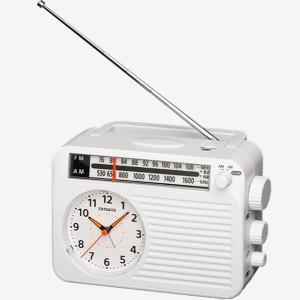 ラジオ アナログ時計内臓 AIWA 小型 コンパクト 電池長持ちホームラジオ AM FM ワイドFM...