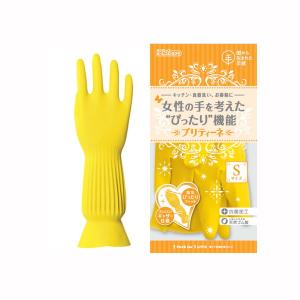 ゴム手袋 手荒れ防止 食器洗い用 キッチン用 お掃除用 天然ゴム 女性用 プリティーネ Sサイズ イエロー｜kanaemina