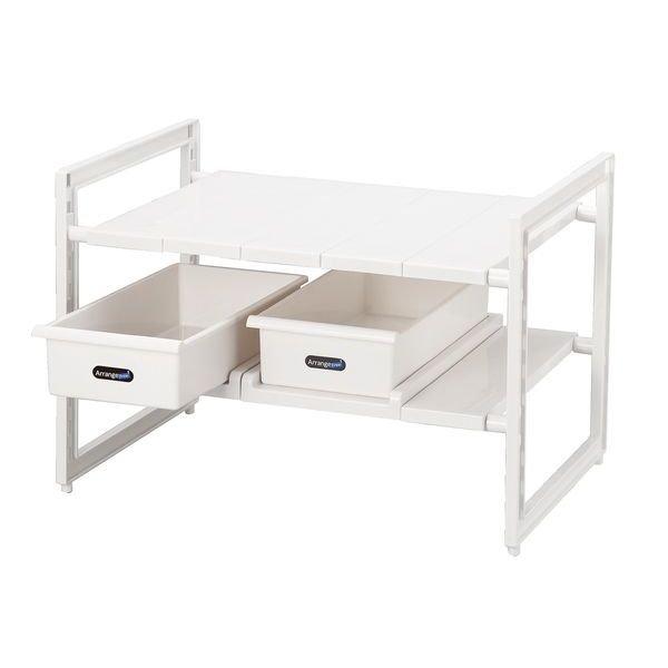 シンク下収納棚 収納ラック アレンジフリー シンク下スペースラック2段 ストッカー付き伸縮タイプ