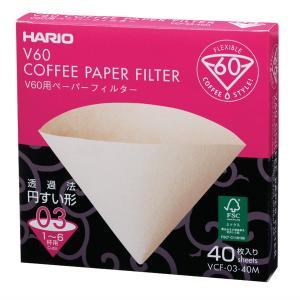 コーヒーペーパーフィルター ドリップ ろ紙 濾紙 ハリオ 03M V60用 無漂白 円すい形 円錐形 1〜6杯用 40枚入｜kanaemina