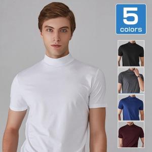 Tシャツ モックネック ゴルフ 半袖 メンズ ハイネックTシャツ カットソー ポロシャツ インナー 肌着 ゴルフウェア 無地 春夏 父の日