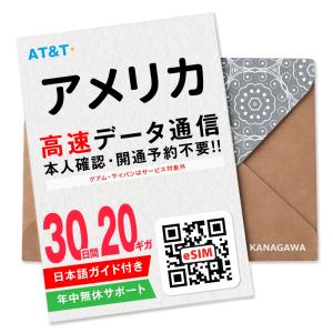 【アメリカ・ハワイ eSIM】30日間 高速データ通信 20ギガ AT&T回線 メールにて即日送信 有効期限／ご購入日より120日以内 アメリカSIM