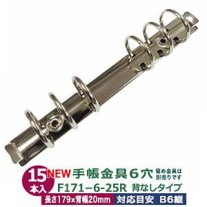 バインダー金具 F171-6-25R シルバー 長さ180mm ×背幅20mm 背なし（取付金具別途必要）タイプ 6穴 鉄製 15本入｜kanagus