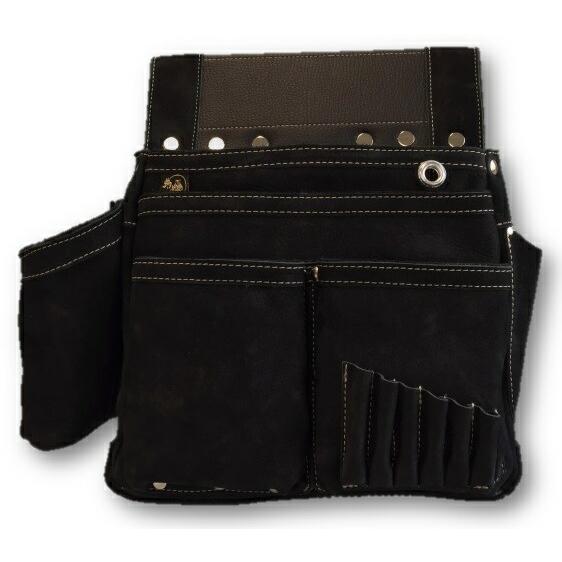 ふくろ倶楽部  朱雀 ヌバック六型 「黒」 SZN-836K 墨つぼホルダー付 釘袋 腰袋 H330...