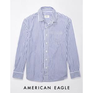 アメリカンイーグル ポプリンシャツ 長袖 メンズ ストライプ カジュアルシャツ ブルー 大きいサイズあり｜kanaloa-yshop