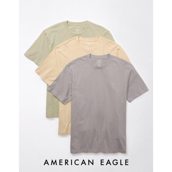 アメリカンイーグル 3枚セット Tシャツ メンズ 半袖 無地 ロゴ マルチカラー 大きいサイズあり