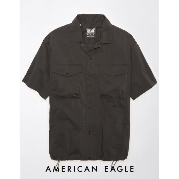 アメリカンイーグル シャツ 半袖 メンズ 開襟シャツ 無地 ストレッチ グレー 大きいサイズあり