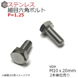SUS 細目六角ボルト M10x20mm P1.25 2本入　全ネジ