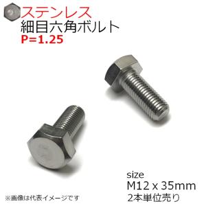 SUS 細目六角ボルト M12x35mm P1.25 2本入　全ネジ