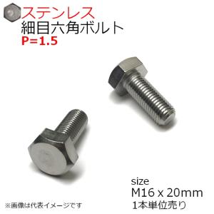 SUS 細目六角ボルト M16x20mm P1.5　1本入　全ネジ